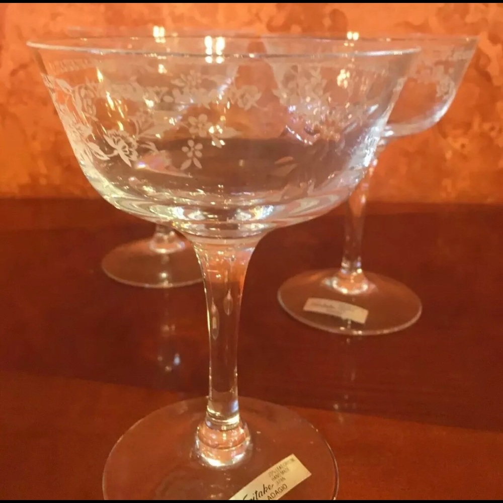3 Noritake Adagio Crystal Champagne Coupes Rare